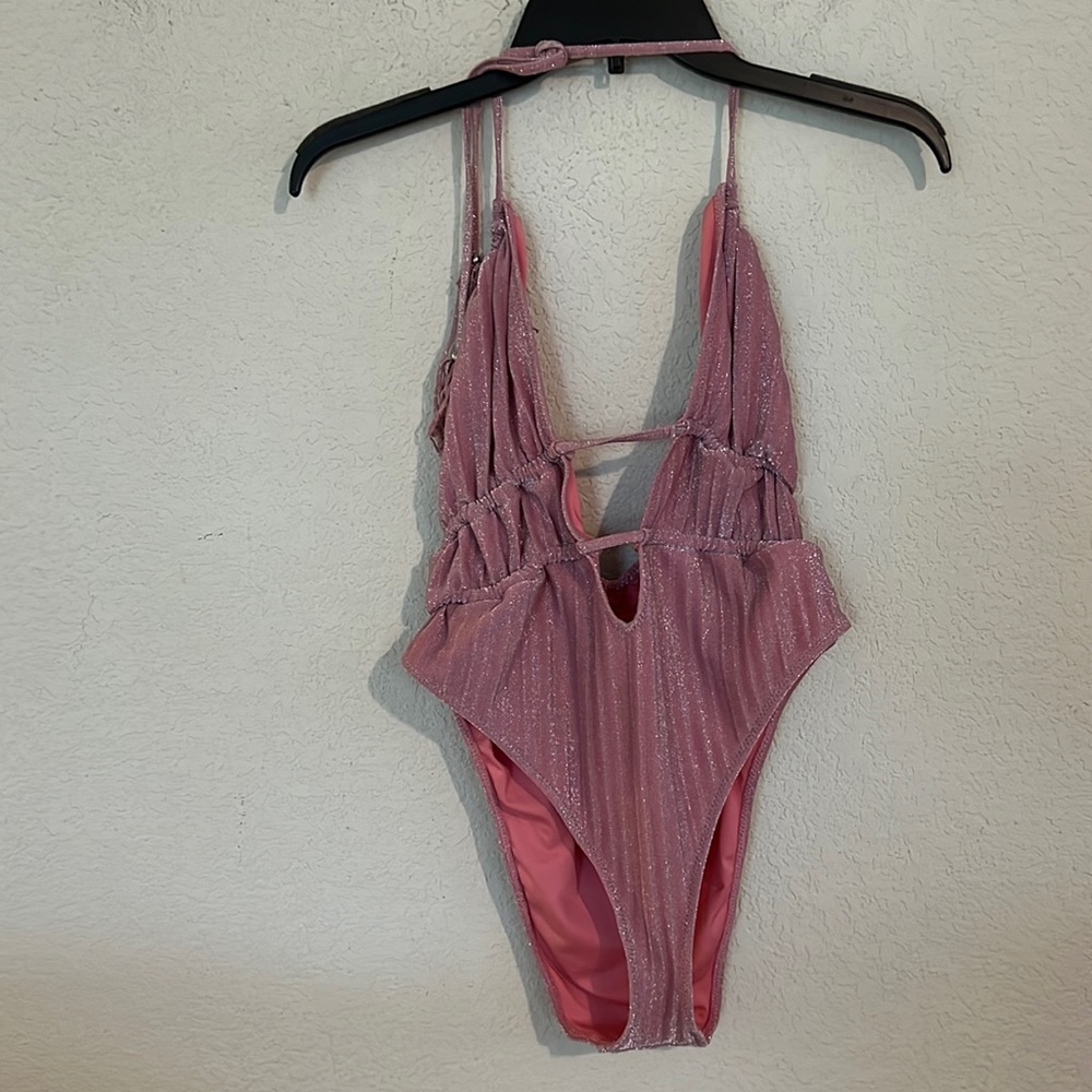 RAMY BROOK Marta Strapless Metallic One Piece Swimsuit In Pink - Picture 4 of 14